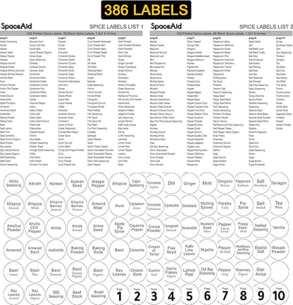 SpaceAid Spice Rack Organizer with 21 Spice Jars, 386 Spice Labels, Chalk Marker and Funnel Set for Cabinet, Countertop, Pantry, Cupboard or Door & Wall Mount - 21 Jars, 13.4" W × 9" H, White - Image 5