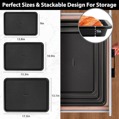 3 Pack Baking Sheet Pan Set, 0.8mm Thick Nonstick Cookie Sheets for Oven, Half/Quarter/Jelly Roll Pans for Oven, Heavy Duty Baking Trays for Oven with Diamond Texture - Image 4