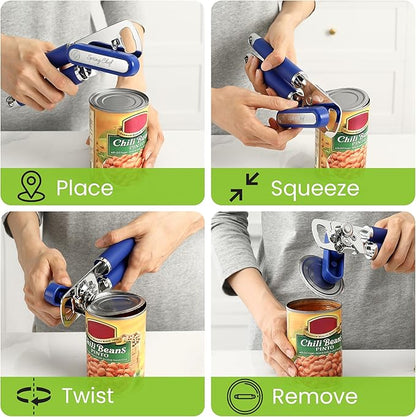 Spring Chef Stainless Steel Can Opener - Manual with Soft Grip Handles, Easy Turn, Heavy Duty Hand Can Openers for Seniors with Smooth Edge - Magnetic Lid Remover - Sapphire - Image 8