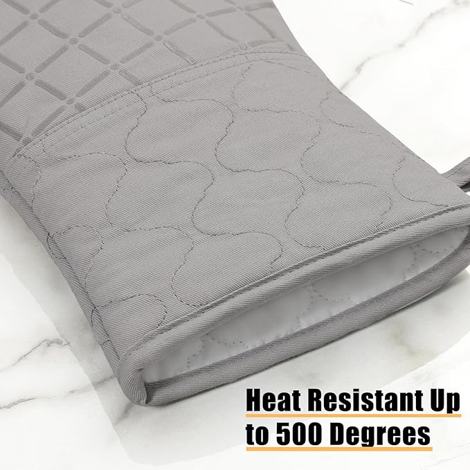 Oven Mitts Kitchen Towels and Dishcloths Pot Holders Sets, Oven Gloves Kitchen Dish Towels 500 Degree Heat Resistant Potholders with Non-Slip Silicone Surface for Cooking, Grilling, Baking-Gray - Image 3