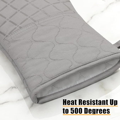 Oven Mitts Kitchen Towels and Dishcloths Pot Holders Sets, Oven Gloves Kitchen Dish Towels 500 Degree Heat Resistant Potholders with Non-Slip Silicone Surface for Cooking, Grilling, Baking-Gray - Image 3