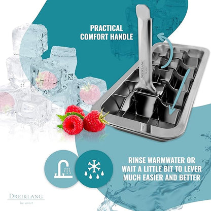 Stainless Steel Polished Ice Cube Tray for freezer with Lever Insert for Easy Release | Food-Safe & Durable Ice Cube Maker | Plastic-Free Large Ice Cube Tray