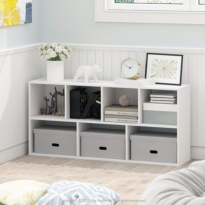 Furinno LUDER Book Shelf, 7-Cube Bookshelf, Bookcase with Open Shelves, 9.4 x 19.5 x 41.7, Easy Assembly, for Living Room, Bedroom, Home Office, White - Image 2
