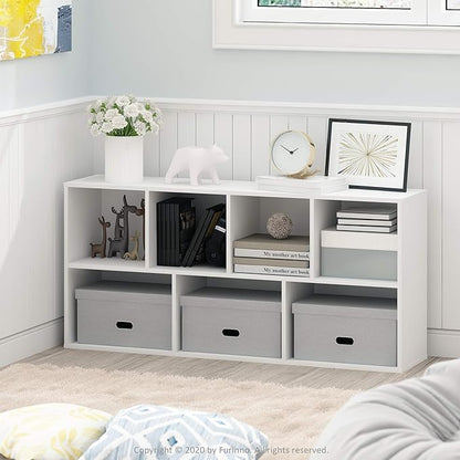 Furinno LUDER Book Shelf, 7-Cube Bookshelf, Bookcase with Open Shelves, 9.4 x 19.5 x 41.7, Easy Assembly, for Living Room, Bedroom, Home Office, White - Image 2