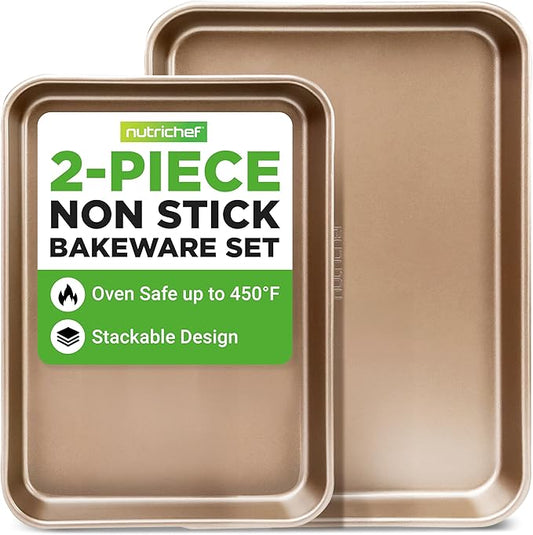 NutriChef 2 Piece Cookie Sheets for Baking, Nonstick Carbon Steel Baking Sheets - Durable, Thick, and Wrap Resistance, Easy to clean, Dishwasher & Oven Safe up to 450F by NutriChef%E2%84%A2Kitchen