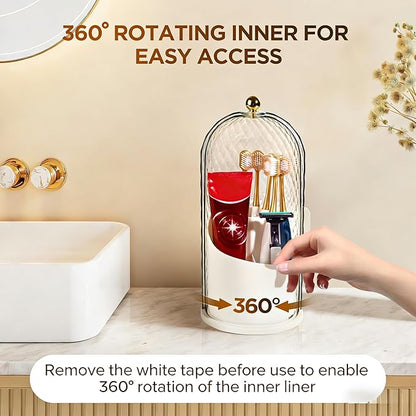 3 Slots Toothbrush Holders with Lid, Rotating Concealed Tooth Brush Holders for Bathroom, Countertop Toothbrush Holder with Cover, Toothpaste Holder for Bathrooms, Makeup Brush Holder(White)
