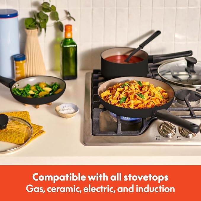 bella 21 Piece Kitchen Set with EverGood™ Ceramic Nonstick Coating​, Dishwasher & Oven Safe, All Stovetops Compatible, Tempered Glass Lids & Cool Touch Handles, Black - Image 8