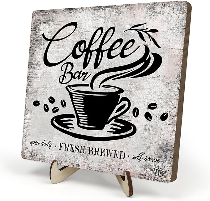 Vintage Coffee Bar Sign Plaque for Coffee Station,Funny Jave Desk Decor for Home or Office,Cafe Shop (Gray, 5.9x5.9inches) by DMADNF