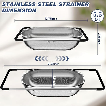 Over the Sink Colander, Expandable Strainers and Colanders with Fine Mesh, Colander for Kitchen with Rubber Grip for Draining Pasta, Vegetables and Fruits - Essential Kitchen Sink Strainer - Image 7