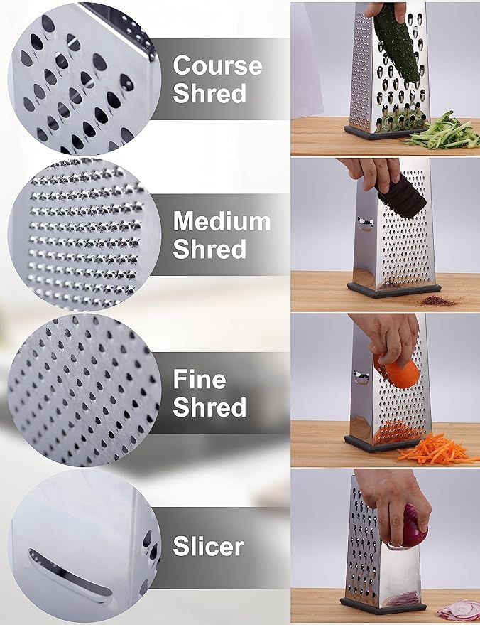 Kaishun Cheese Grater, Box Grater for Cheese Stainless steel Vegetable Slicer Food Shredder 4-sided Convenience for kitchen - Image 3