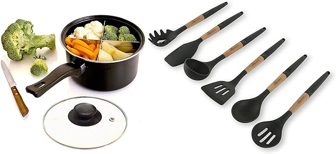 Silicone Cooking Utensils Set 6 Piece – Heat Resistant up to 480°F, BPA Free & Non-Scratch Kitchen Tools with Natural Wood Handles, Dark Gray - Image 9