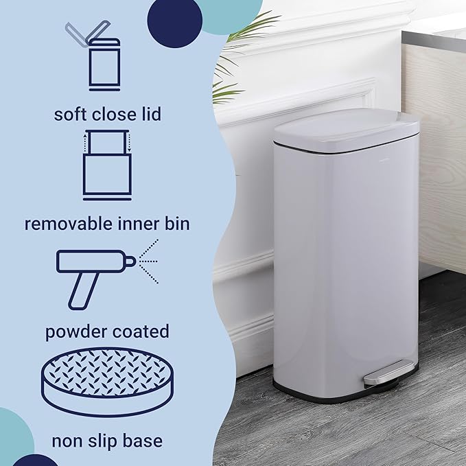 happimess HPM1011D Curtis 8-Gallon Step-Open Trash Can, Fingerprint Resistant, Modern, Minimalistic for Home, Kitchen, Laundry Room, Office, Bedroom, Bathroom, Fog Gray - Image 3