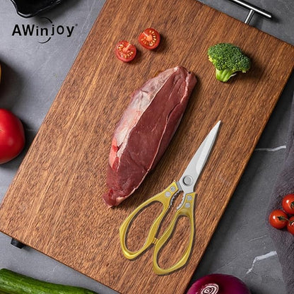 Heavy Duty Sharp Kitchen Scissors, Multipurpose Cutting Scissors for Meat, Chicken, Fish, Poultry, Herbs, Bread - Dishwasher Safe - Gift (Gold)