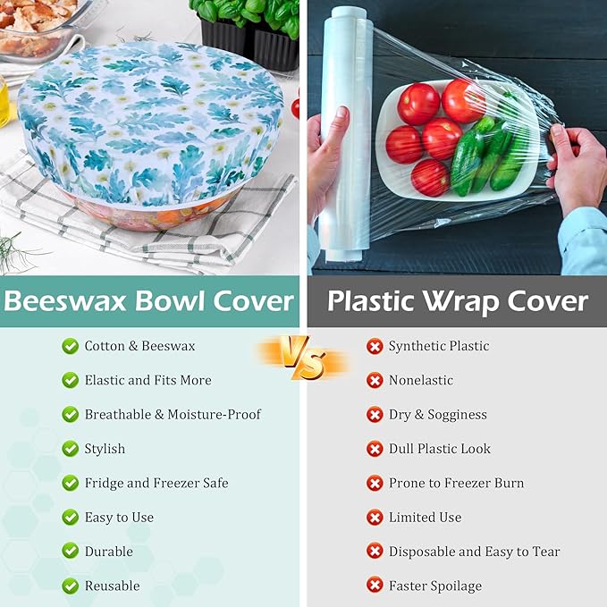 5-Size Reusable Beeswax Bowl Covers for Bread Proofing, Cotton Cloth Flexible Beeswax Wraps for Food Storage(Lilacs) - Image 7