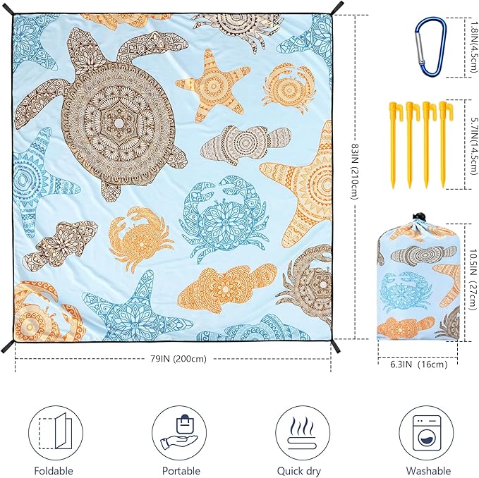 WIWIGO Beach Blanket Waterproof Sandproof Beach Mat 79" X 83"/10'x9'for 2-8 Adults Quick Drying Outdoor Picnic Mat Beach Accessories for Travel, Camping, Hiking - Image 2