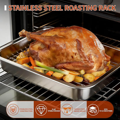 Roasting Rack for 9x13 Inch Pan, Stainless Steel Roasting Rack Insert, with Parallel Wires and Raised Feet, Keeps Food Elevated for Even Broiling, Easy to Clean, Ideal for Chicken, Turkey and Meat - Image 2