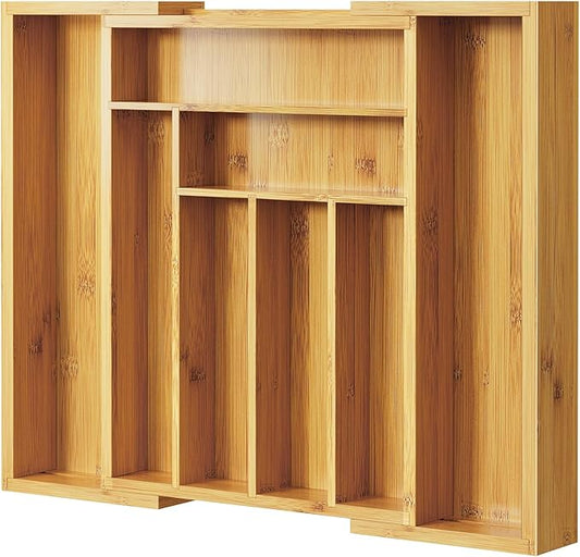 Pipishell Bamboo Expandable Silverware Drawer Organizer, Adjustable Kitchen Utensil Tray for Forks, Spoons and Knives, Wood Storage Cutlery Holder for Bedroom and Living Room by Pipishell