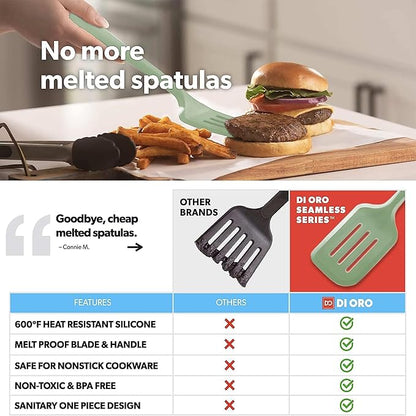 New DI ORO Silicone Turner Spatula Set - Kitchen Spatulas for Nonstick Cookware - Cooking Utensils for Flipping Eggs & Pancakes - 600°F Heat-Resistant BPA Free Turners - Dishwasher Safe (4pc, Sage) - Image 2