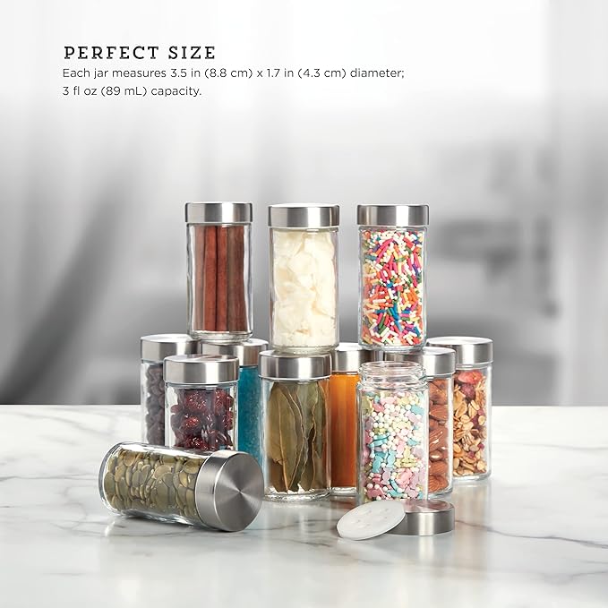 Kamenstein Clear Reusable 3 Oz Jars With Stainless Steel Shaker Lids, And Twist-On Caps For Airtight Seals 12 Pk - Image 6