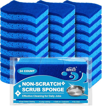 HOMEXCEL Sponges Kitchen 24pcs Non-Scratch for Dishes, Blue Scrub Cleaning Sponge for Non-Coated Cookware, Dishes, Pots, Pans, Dual Sided Dish Sponge for Kitchen, Household, Bathroom by HOMEXCEL