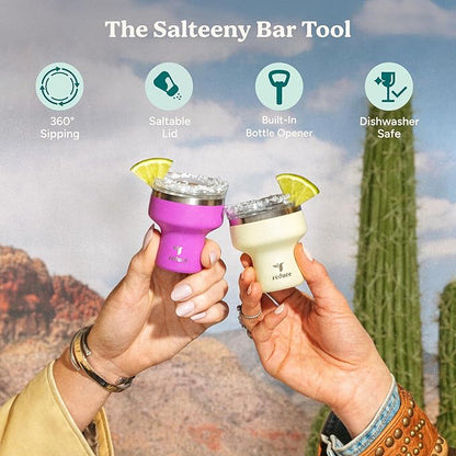 REDUCE Salteeny 3-in-1 Beer Bottle Opener with Shot Glass & Cocktail Jigger – Stainless Steel Bartender Bar Tool for Home Bar, Parties & Camping – Lemon Fuscia 2 Pack
