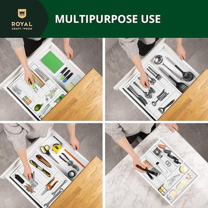 ROYAL CRAFT WOOD Luxury Bamboo Kitchen Drawer Organizer - Silverware Organizer - Utensil Holder and Cutlery Tray with Grooved Drawer Dividers for Flatware and Kitchen Utensils (7 Slot, White) - Image 8