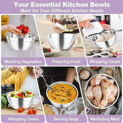 TeamFar Mixing Bowl Set, 4.5/3/1.5/1/0.7 QT Stainless Steel Nesting Salad Bowls with Visible Lids, For Serving/Mixing/Storing, Non-Toxic & Heavy Duty, Airtight & Easy Clean, Multi-Color, Set of 5 - Image 5