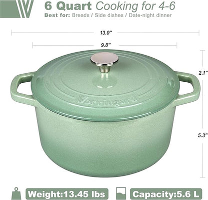 VORRINGARD Enameled Cast Iron Dutch Oven Pot with Lid, for Bread Baking, Round Bread Oven- include Sourdough Bread Baking Supplies Set, 6QT, Sage Green - Image 2