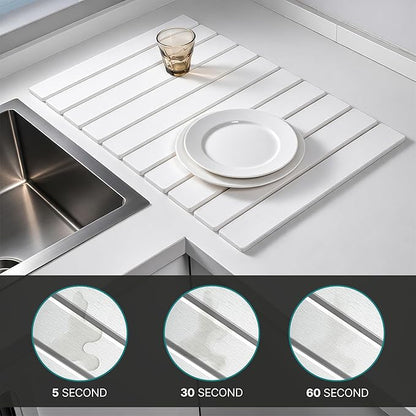 Stone Dish Drying Mat for Kitchen Counter, Easy to Clean Fast Absorbing Collapsible Quick Dry & 24” 16”