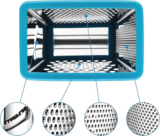 Spring Chef Handheld Stainless Steel XL Parmesan Cheese Grater with Handle - 4 Sided Metal Box Grater for Kitchen - Dishwasher Safe Potato Shredder for Hash Browns, Potato, Carrot, Vegetables - Teal - Image 9