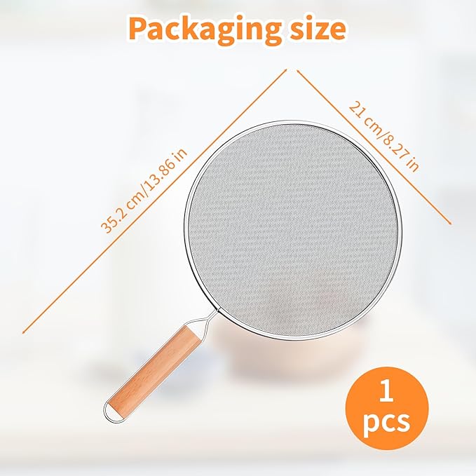 Grease Splatter Screen for Frying Pan - 8Inch Stainless Steel Splatter Guards Mesh with Wood Handle, Pan Cooking Pots Food Strainer, Hot Oil Splash Protector Splatters Screen for Frying Pans - Image 2