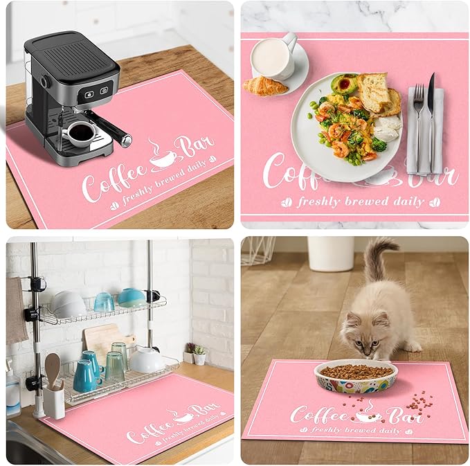 CooRug Absorbent Coffee Mat, Fashion Dish Drying Mat for Kitchen Counter Coffee Bar Accessories Espresso Machine Dish Rack 12" x 20" Pink - Image 5