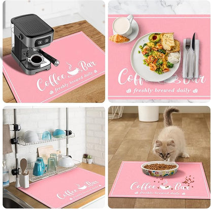 CooRug Absorbent Coffee Mat, Fashion Dish Drying Mat for Kitchen Counter Coffee Bar Accessories Espresso Machine Dish Rack 12" x 20" Pink - Image 5