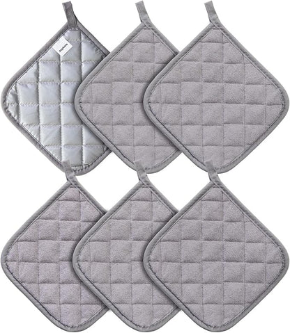 Joyhalo 6 Pack Pot Holders for Kitchen,Cotton Oven Holder with Great Heat Resistance,Non Slip Hot Pads for Kitchen Clearance,Grey by Joyhalo