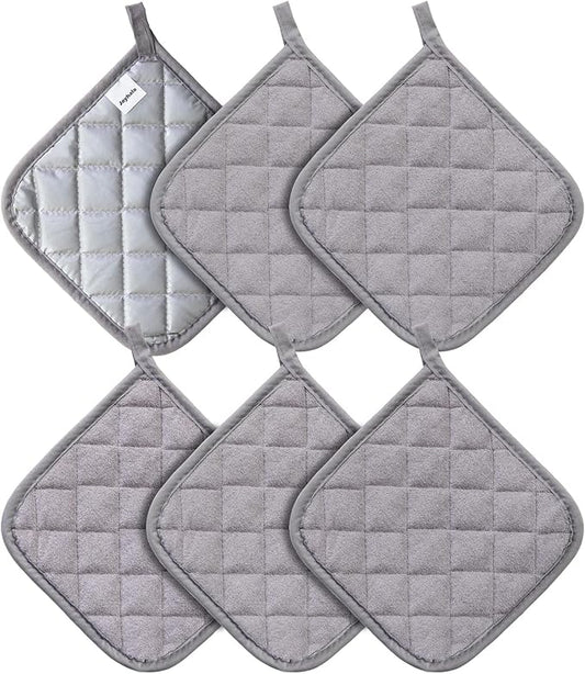 Joyhalo 6 Pack Pot Holders for Kitchen,Cotton Oven Holder with Great Heat Resistance,Non Slip Hot Pads for Kitchen Clearance,Grey by Joyhalo