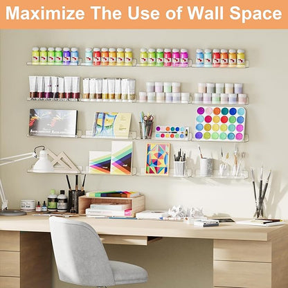 upsimples 12 Pack Acrylic Shelves Wall Organizer and Storage, 15" Display Shelf for Figure, Toy Cars, Perfume, Kids Bookshelf for Bedroom, Nursery, Craft Room, Clear - Image 4