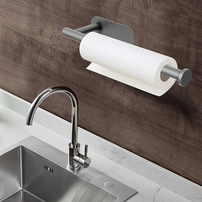 DEKAVA Under Cabinet Wall Mount Paper Towel Holder, Self-Adhesive Bar, Stainless Steel 13 inch (Grey, 1) - Image 4