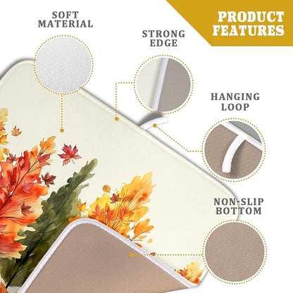 Fall Maple Leaves Dish Drying Mat for Kitchen Counter 18x16 Inch Watercolor Autumn Drying Mat with Absorbent Reversible Microfiber Orange Dish Drainer Mats Rack Pad for Coffee Countertop Protector