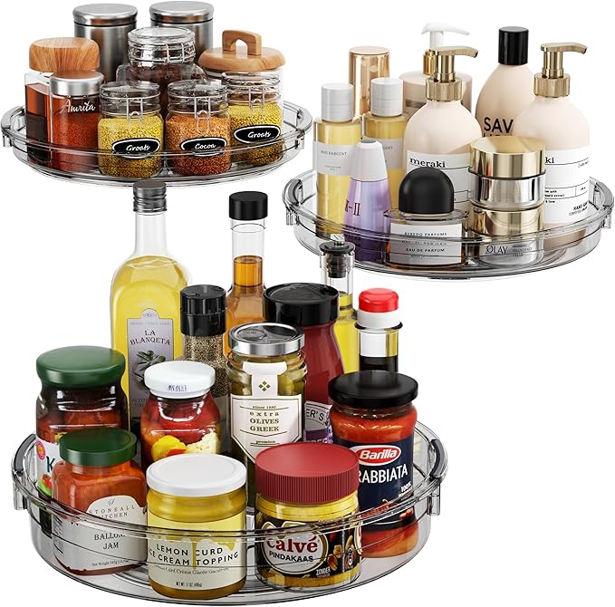 LAMU 3 Pack Lazy Susan Organizer Turntable for Cabinet, Condiment Organizer for Kitchen Pantry Organizers and Storage, Table Top, Fridge, Countertop, Spice Organization, 12'' 10.6'' 9.25'', Grey by YourHome-OrganizationHelper