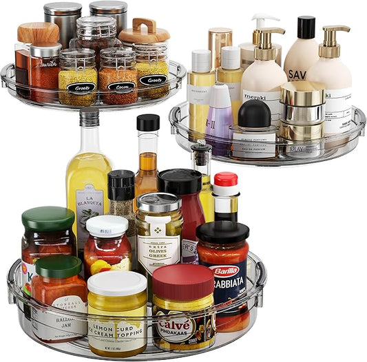 LAMU 3 Pack Lazy Susan Organizer Turntable for Cabinet, Condiment Organizer for Kitchen Pantry Organizers and Storage, Table Top, Fridge, Countertop, Spice Organization, 12'' 10.6'' 9.25'', Grey by YourHome-OrganizationHelper