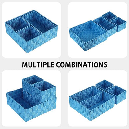 Posprica Woven Storage Baskets for Organizing, Small Black Baskets Cube Bin Container Tote Organizer Divider for Drawer, Closet, Shelf, Dresser, Set of 4(Navy) - Image 2
