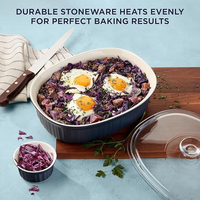 CorningWare Ceramic Bakeware Set with Lids Chip and Crack Resistant Stoneware Baking Dish, Microwave, Dishwasher, Oven, Freezer and Fridge Safe, 10-Piece French Navy - Image 4