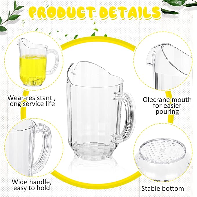 Tessco for you 12 Pcs Plastic Pitchers 60 Ounce Clear Restaurant Jug Large Water Pitcher Carafe Serve Milk Tea Juice Drink for Parties Container Dispenser Beer Jar (Classic) - Image 3