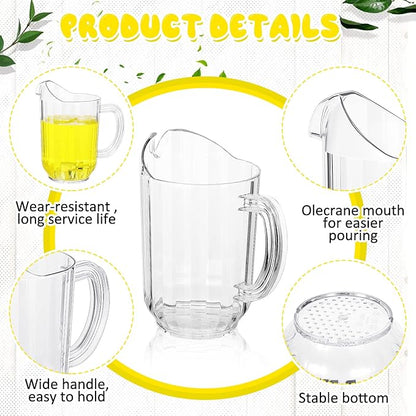 Tessco for you 6 Pcs Plastic Pitchers 60 Ounce Clear Restaurant Jug Large Water Pitcher Carafe Serve Milk Tea Juice Drink for Parties Container Dispenser Beer Jar - Image 3
