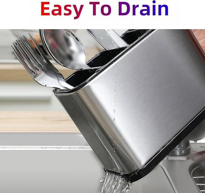 LIBODOUR Utensil Holder,Stainless Steel Caddy Counter,Spoon holder,4 Compartments Silverware Caddy,Capacity Flatware Spoon Fork Tool Cutlery Holder - Image 5
