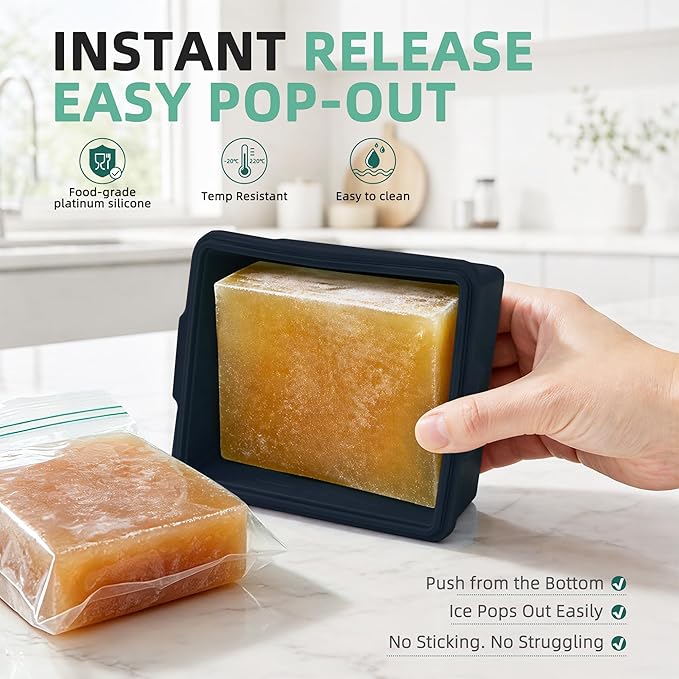 Silicone Soup Freezer Molds with Lids, 2 Cup Extra Large Ice Cube Tray for Meal Prep, BPA-Free, Stackable,Perfect for Freezing Broth, Leftovers, Baked Goods and More, Microwave & Oven Safe - 3 Pack