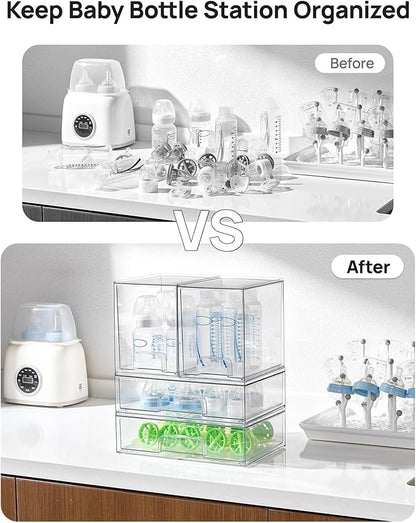 Vtopmart Clear Stackable Storage Drawers Set of 4, Plastic Organizer Bins for Makeup, Cosmetics, Beauty Supplies,Ideal for Vanity, Bathroom,Cabinet,Pantry Organization - Image 4