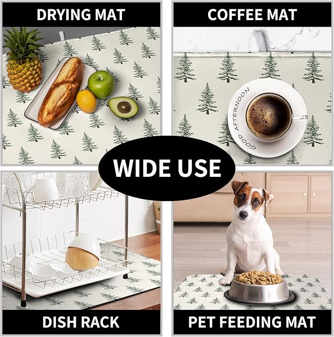 Christmas Tree Dish Drying Mat Winter Xmas Holiday Drying Mats Microfiber Absorbent Dishes Drying Pad Reusable Washable Kitchen Countertop Protector Dish Drainer Rack Mat 16x18 Inch - Image 7