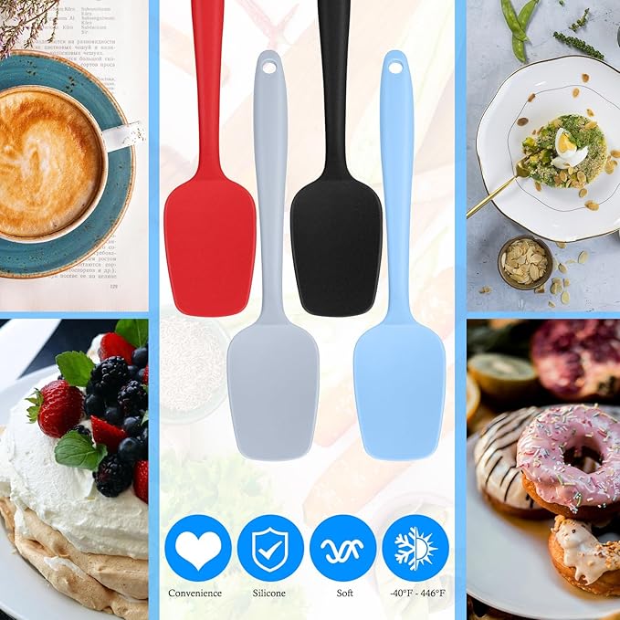 Shappy 4 Pieces Silicone Cooking Spoons 10.6 Inch Heat Resistant Kitchen Spoons for Mixing, Serving and Stirring Upgrade Large Non Stick Basting Utensils, Dishwasher Safe(Spatula,Classic Color) - Image 3