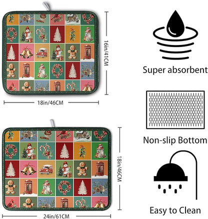 Christmas Dish Drying Mats for Kitchen Counter Cute Xmas Holiday Dish Drainer Pad Microfiber Absorbent Winter Dish Draining Mat Washable Dish Drainer Rack Mat Medium 16x18 Inch - Image 2